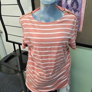 Michael Kors Striped Coral and White Women's Top